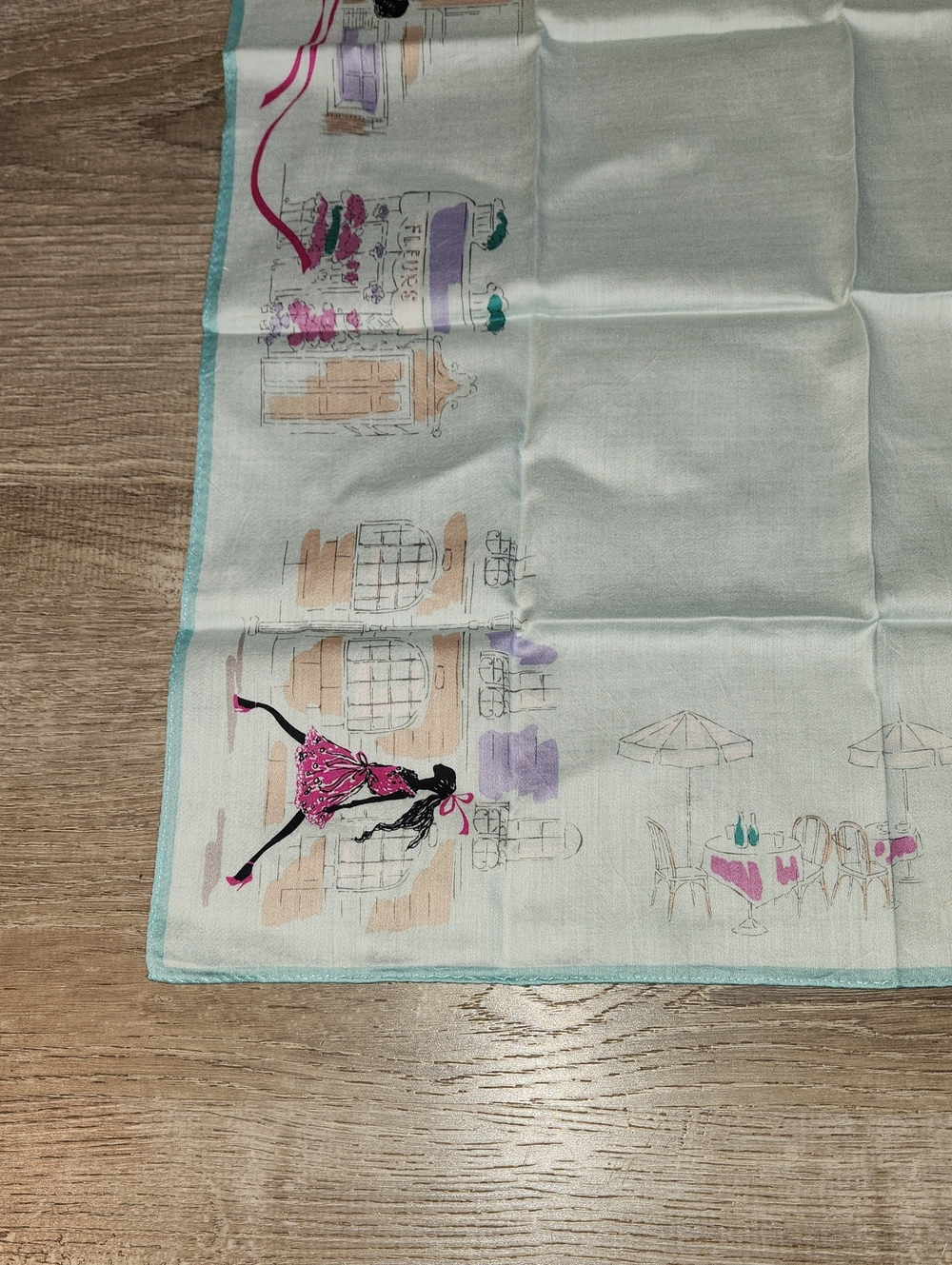 Nina Ricci Cotton Handkerchif with Pink & Aqua Fashion Illustration - Picture 3 of 5